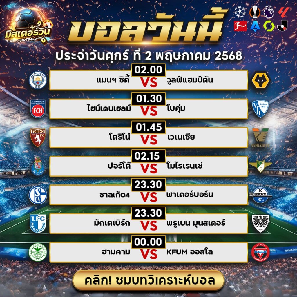 ทีเด็ด สเต็ป มิสเตอร์วิน
วิเคราะห์บอล  วันศุกร์ที่ 2 พฤษภาคมพฤษภาคม 2568