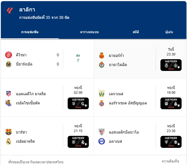 ตารางแข่งทีม ลาลีก้า